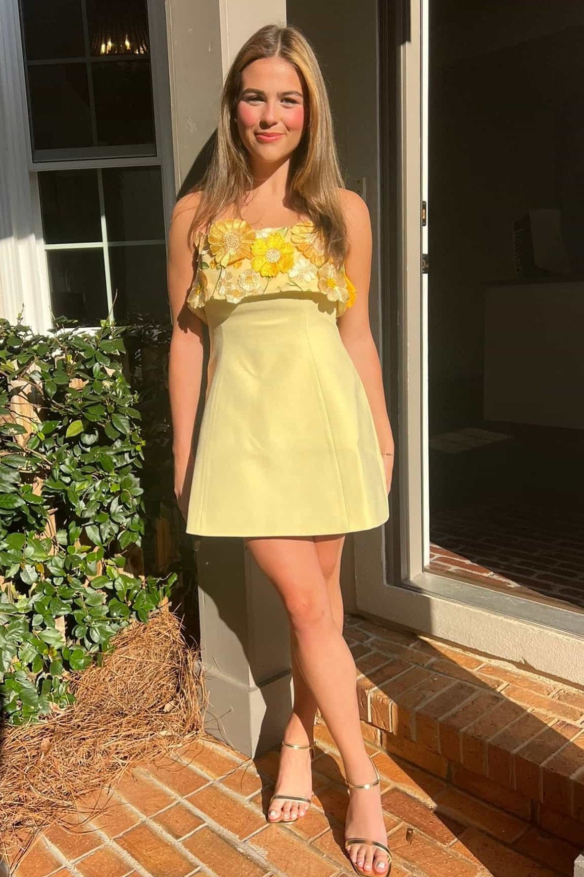 3D Floral Applique Halter Mini Dress