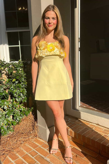 3D Floral Applique Halter Mini Dress