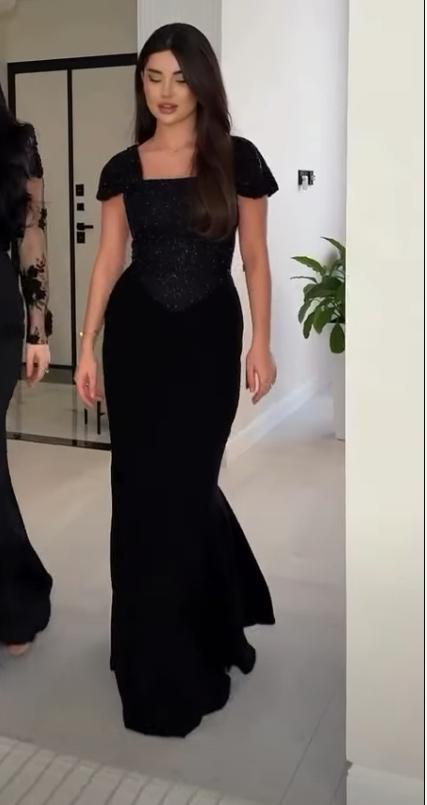 Square Neck Sequin Velvet Mermaid Gown