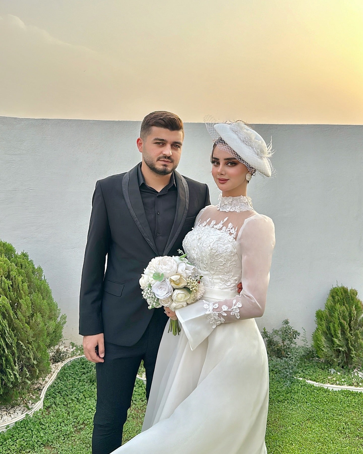A-Line Illusion High Neck Lace Wedding Dress