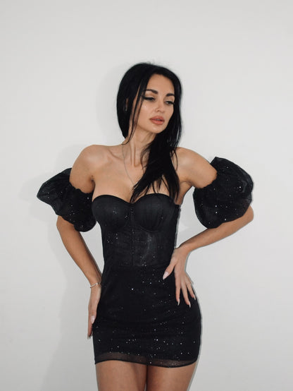Off-the-Shoulder Glitter Corset Mini Dress