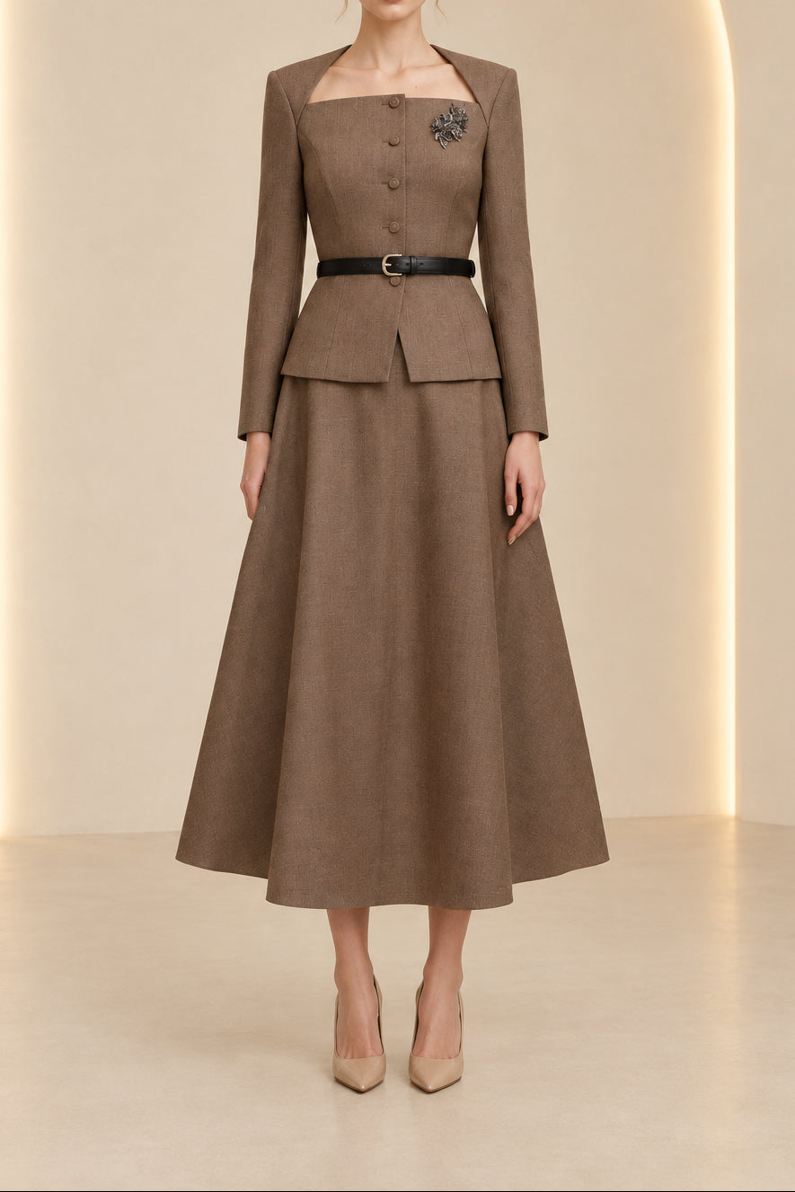 Peplum Jacket and A-Line Skirt Two-Piece Set