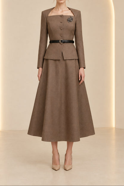 Peplum Jacket and A-Line Skirt Two-Piece Set