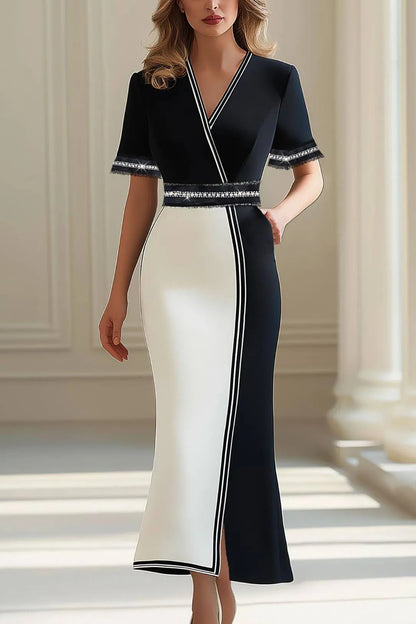 Colorblock Wrap Maxi Dress with Embellished Waist