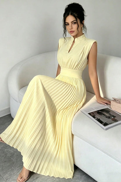 Sleeveless High Neck Pleated Maxi Dress