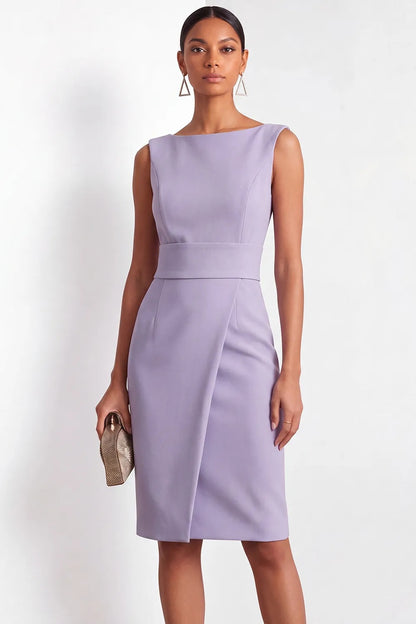 Bateau Neck Sleeveless Sheath Dress with Wrap Skirt