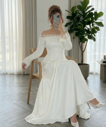 Off-the-Shoulder Long Sleeve A-Line Wedding Dress