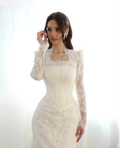 Long Sleeve Lace Mermaid Bridal Gown