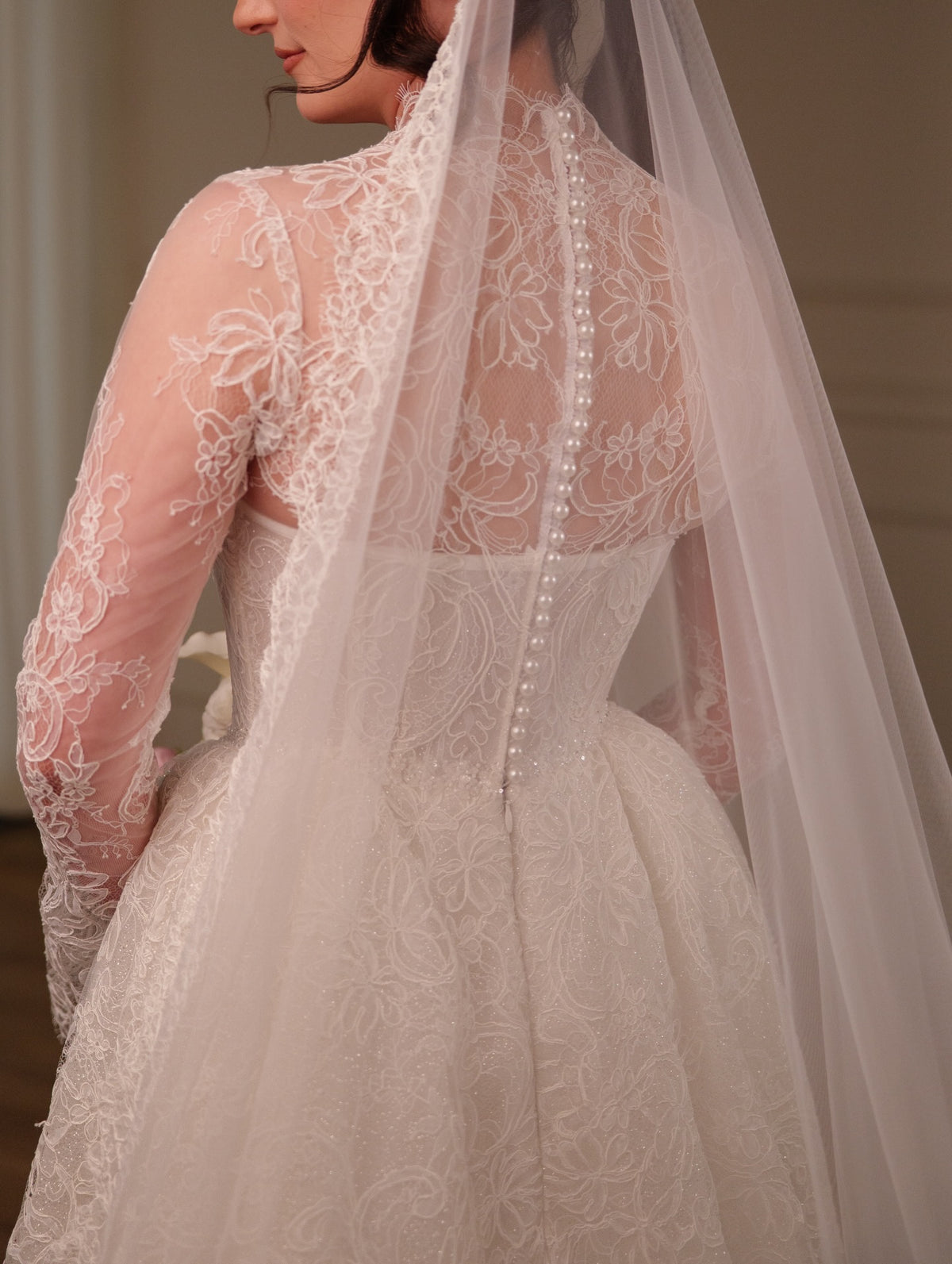Lace High Neck Corset Ball Gown Wedding Dress