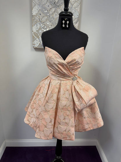 Strapless Sweetheart Jacquard Bow Fit and Flare Mini Dress