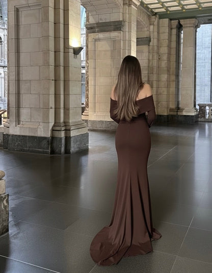 Off-the-Shoulder Mermaid Gown with Long Sleeves