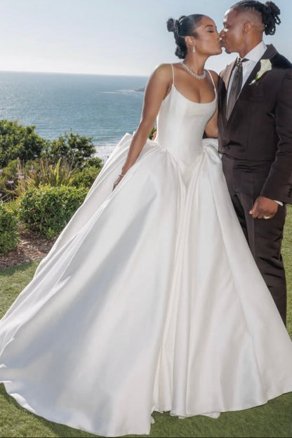 Spaghetti Strap Satin Ball Gown Wedding Dress