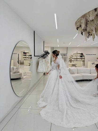 Lace Ball Gown Wedding Dress with Long Sleeves