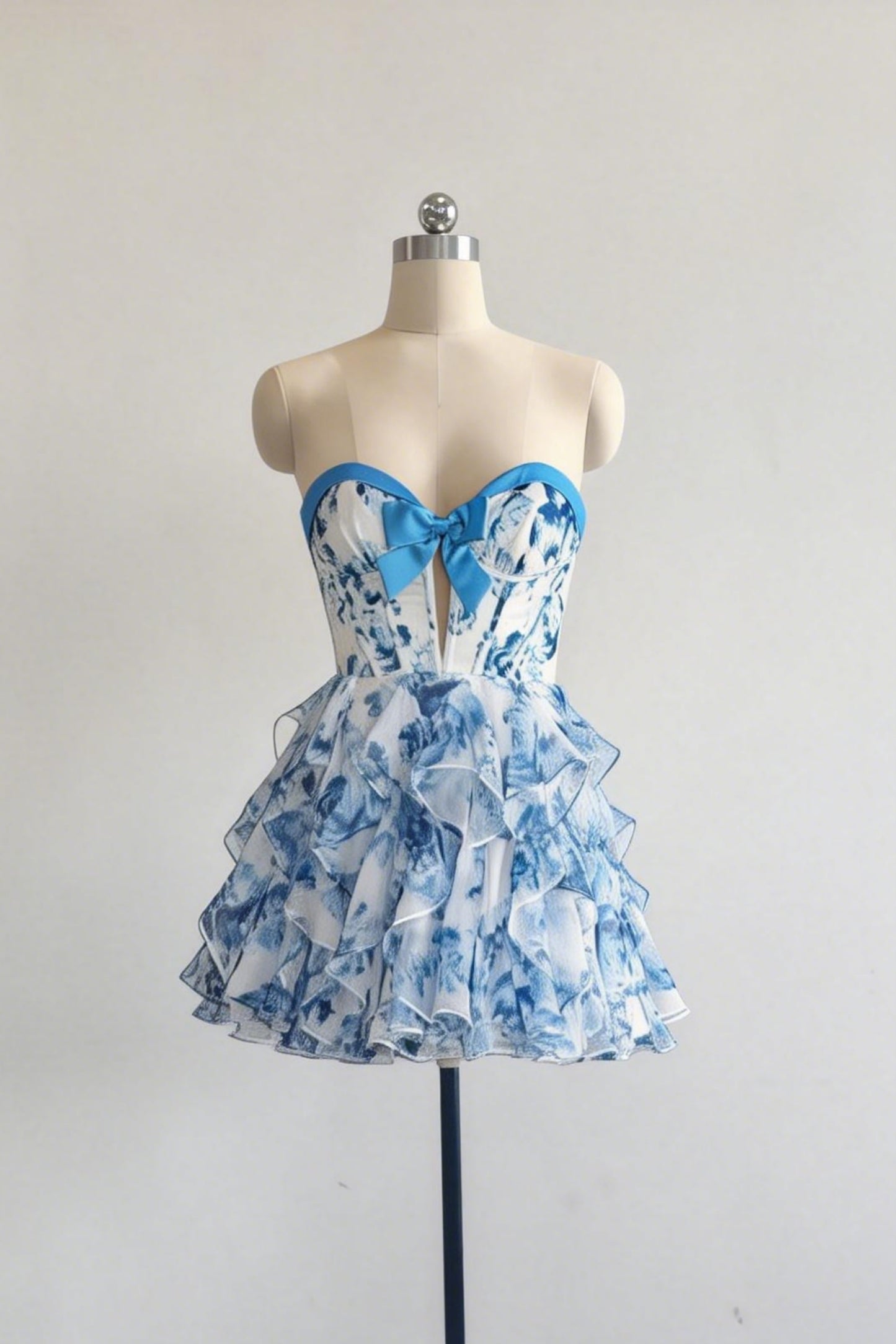 Floral Strapless Corset Tiered Ruffle Mini Dress