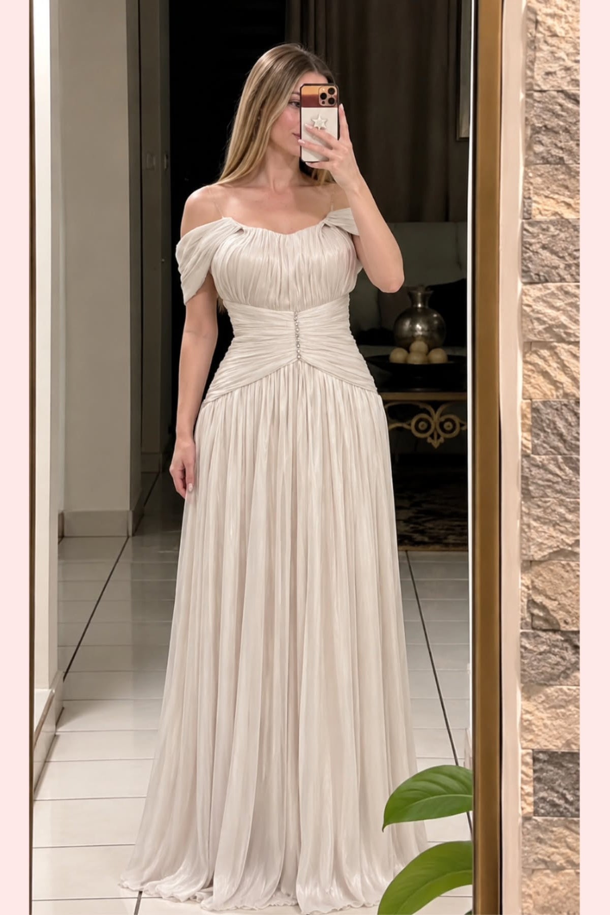 Pleated Off-the-Shoulder Lace-Up Corset Gown