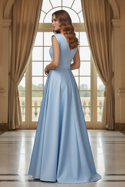Asymmetrical Cap-Sleeve A-Line Satin Gown, Beaded Bodice