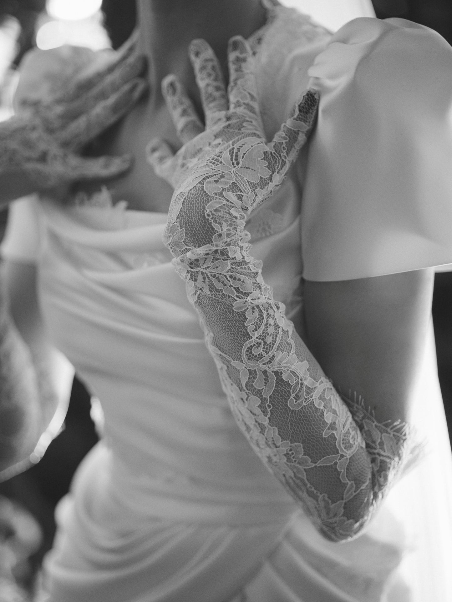 Draped Satin Wedding Dress with Lace Trims