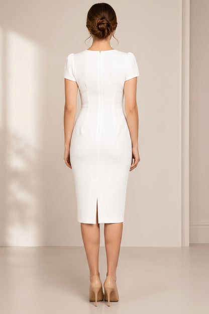 Keyhole Sheath Midi Dress with Pockets