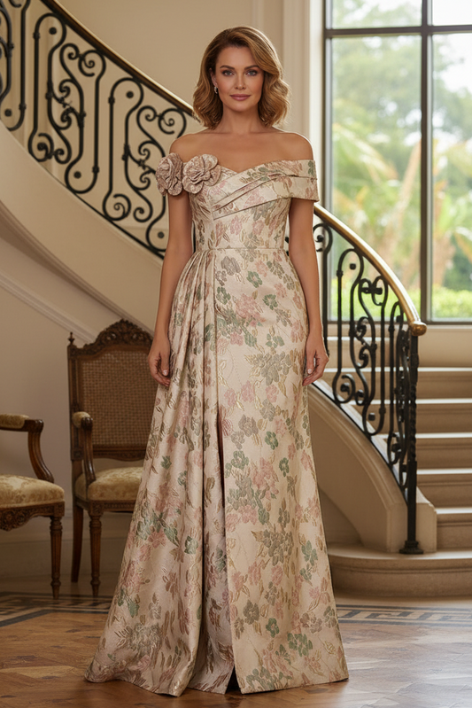 Off-the-Shoulder Floral Jacquard Gown