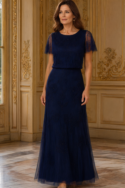 Flutter Sleeve Beaded A-Line Gown