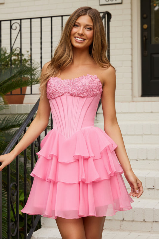 Strapless Corset Tiered Ruffle Mini Dress
