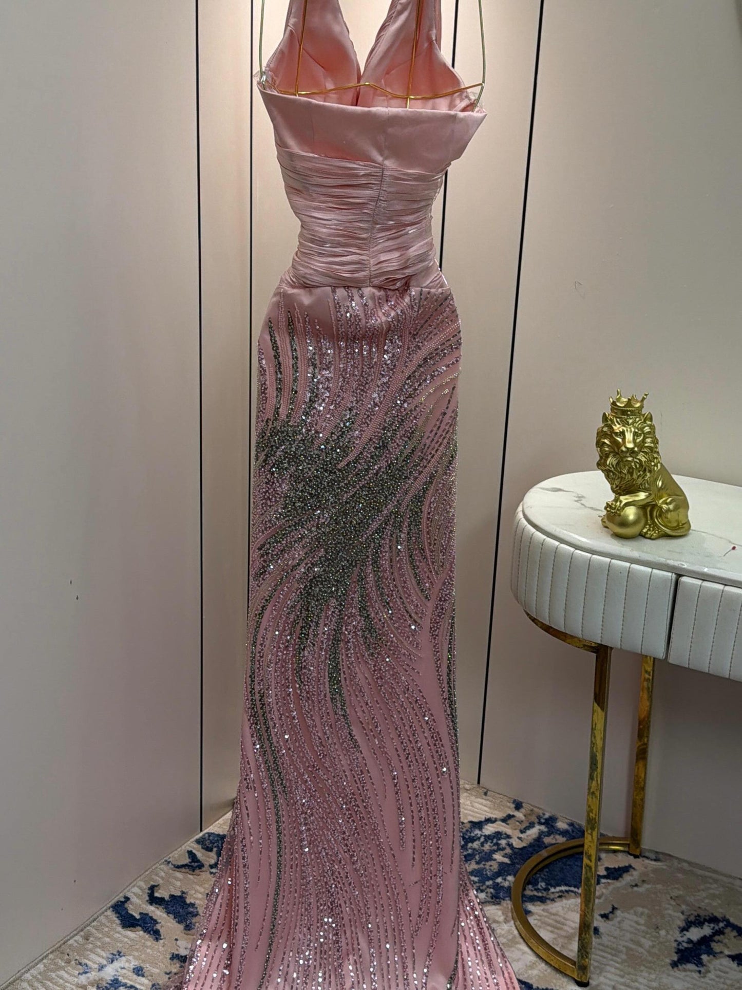 Halter Ruched Bodice Beaded Mermaid Gown