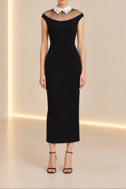 Collared Illusion Yoke Column Maxi Dress