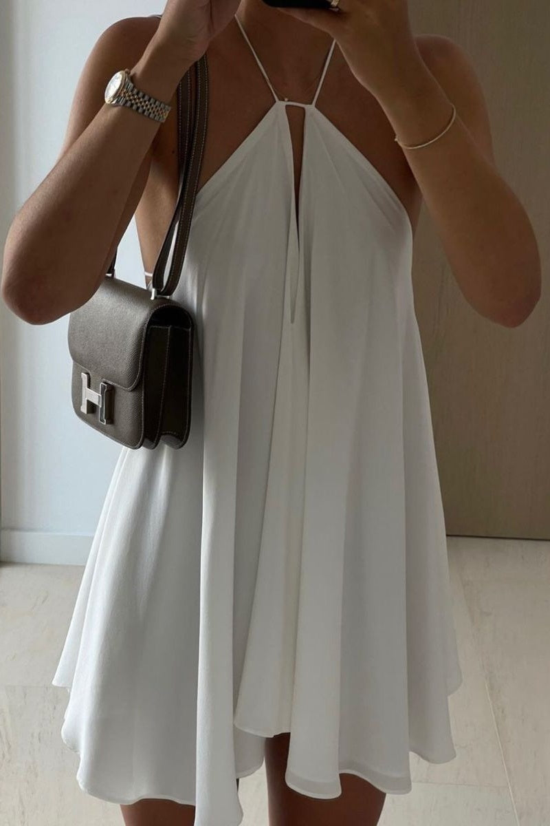 Keyhole Halter Mini Dress with Flowy Skirt