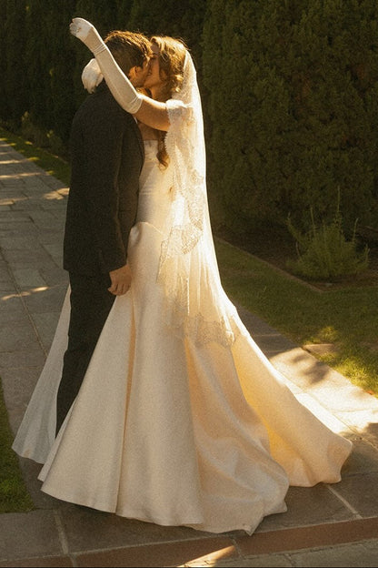 Strapless Satin A-Line Wedding Dress with Train