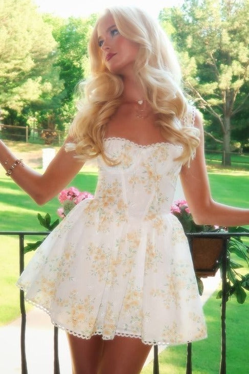 Romantic Floral Print Corset Mini Dress