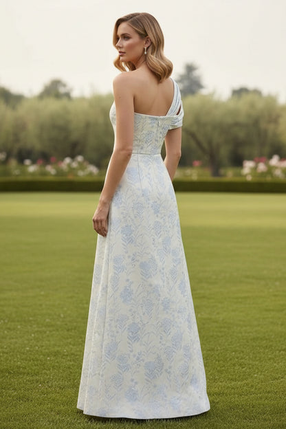 One Shoulder Floral Jacquard A-Line Floor-Length Mother of the Bride Gown