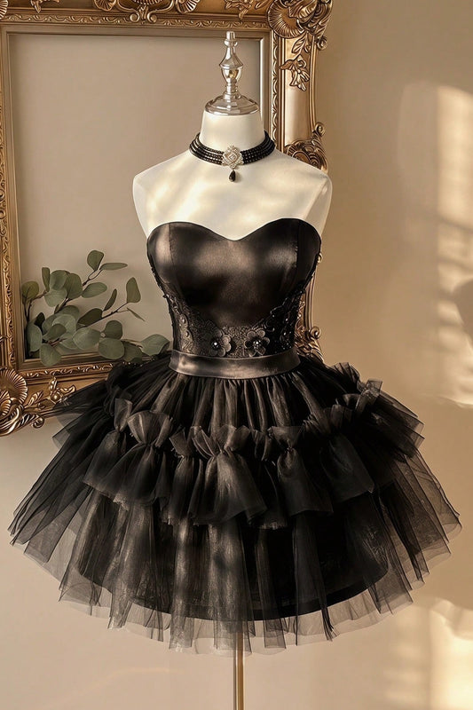 Strapless Sweetheart Tiered Tulle Ruffle Mini Dress