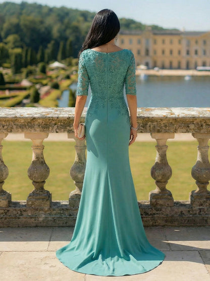 Embroidered Lace Mermaid Evening Gown