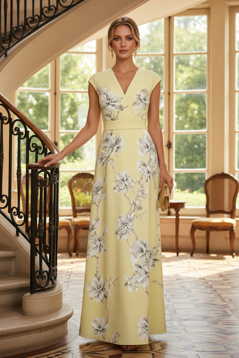 Elegant Floral Print V-Neck Maxi Dress