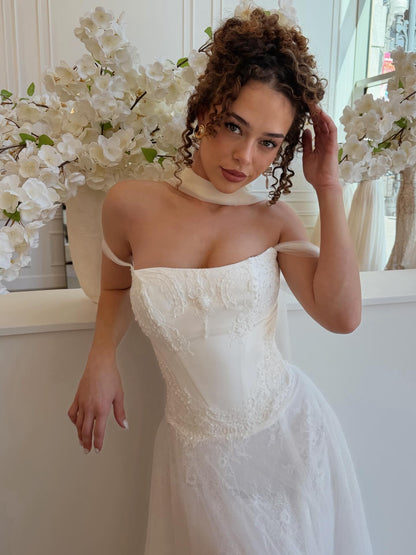 Off-the-Shoulder Corset A-Line Wedding Dress