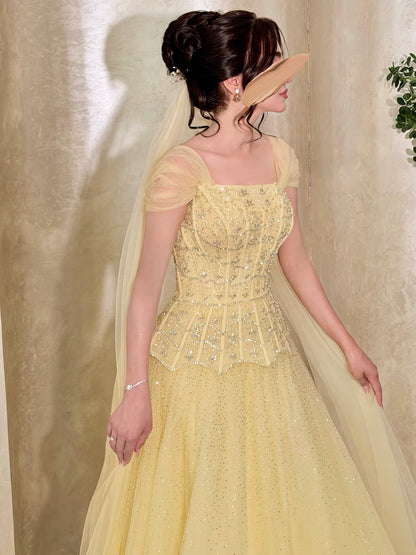 Corset Peplum Ball Gown with Cape