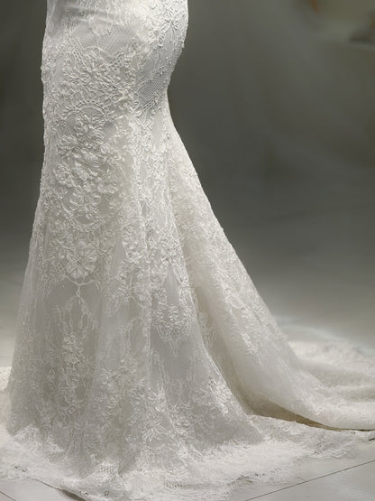 Strapless Lace Mermaid Wedding Gown with Train