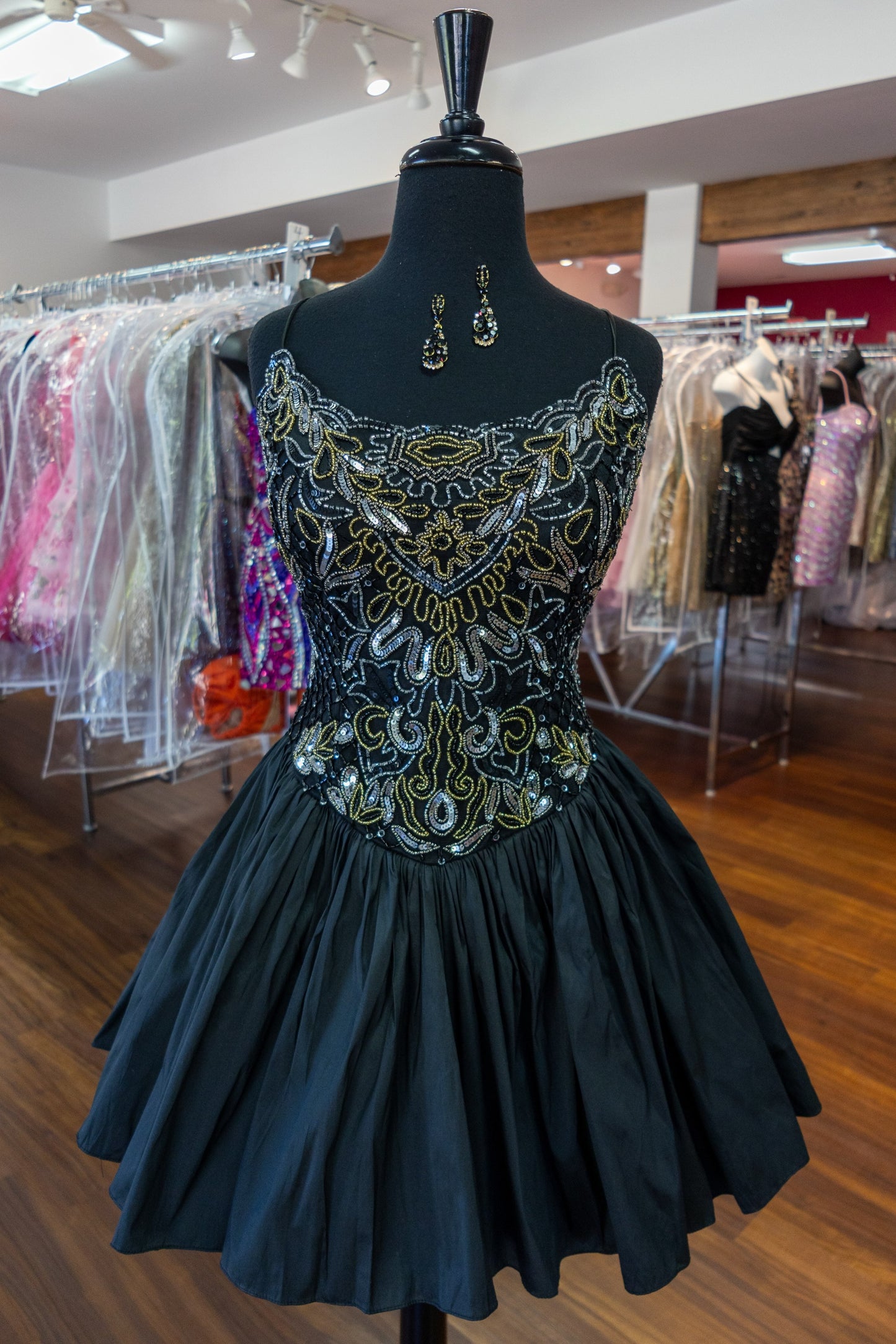 Beaded Bodice Basque Waist Mini Dress