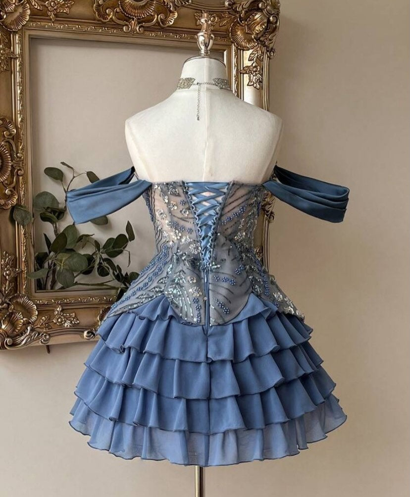 Tiered Ruffled Off-the-Shoulder Corset Mini Dress