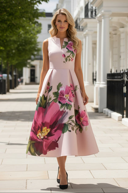 Floral Print Sleeveless Fit and Flare Midi Dress