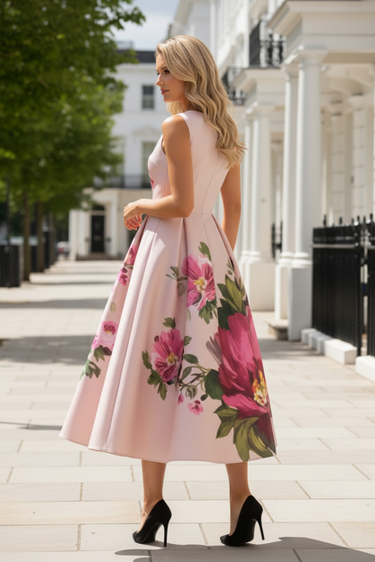 Floral Print Sleeveless Fit and Flare Midi Dress