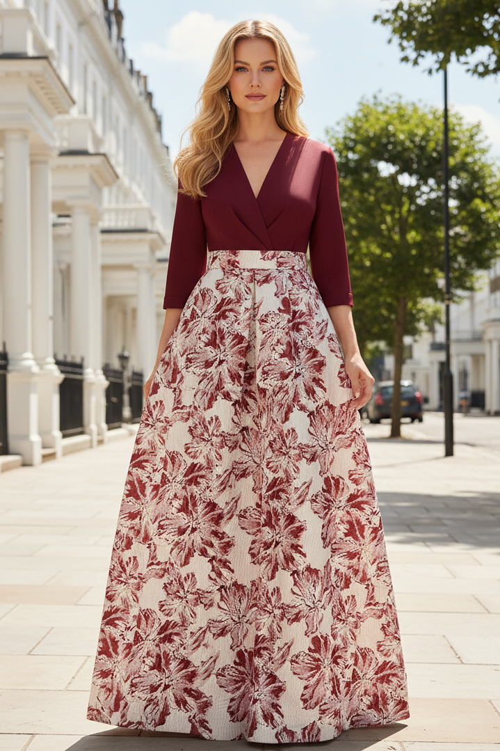 Elegant Long Sleeve Jacquard A-Line Evening Gown