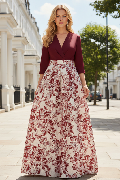 Elegant Long Sleeve Jacquard A-Line Evening Gown