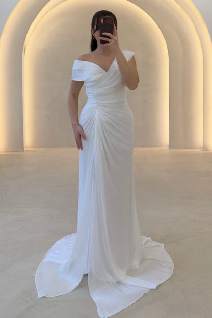 Off-the-Shoulder Ruched Draped Bridal Gown