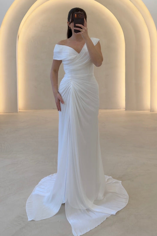 Off-the-Shoulder Ruched Draped Bridal Gown
