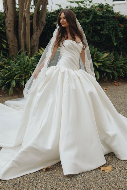 Strapless Ruched Bodice Ball Gown Wedding Dress