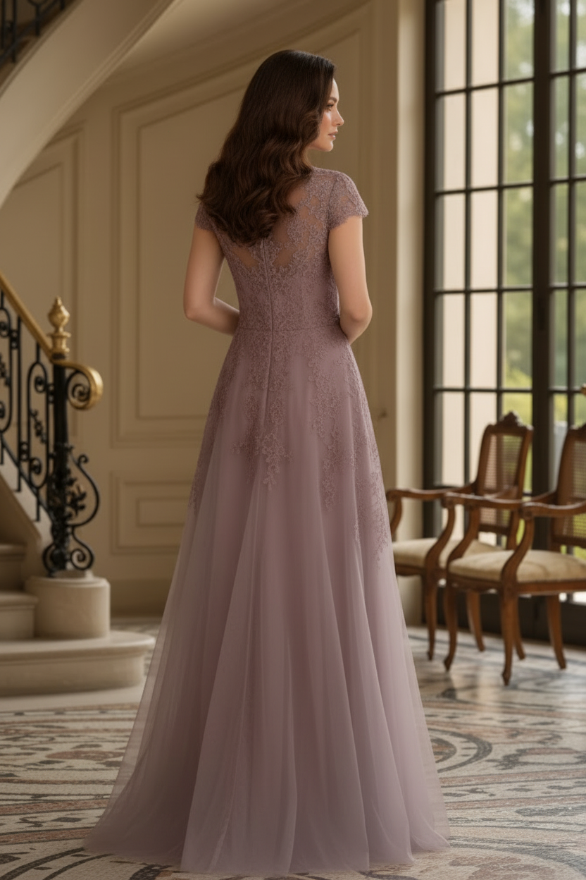 Lace Applique A-Line Tulle Evening Gown