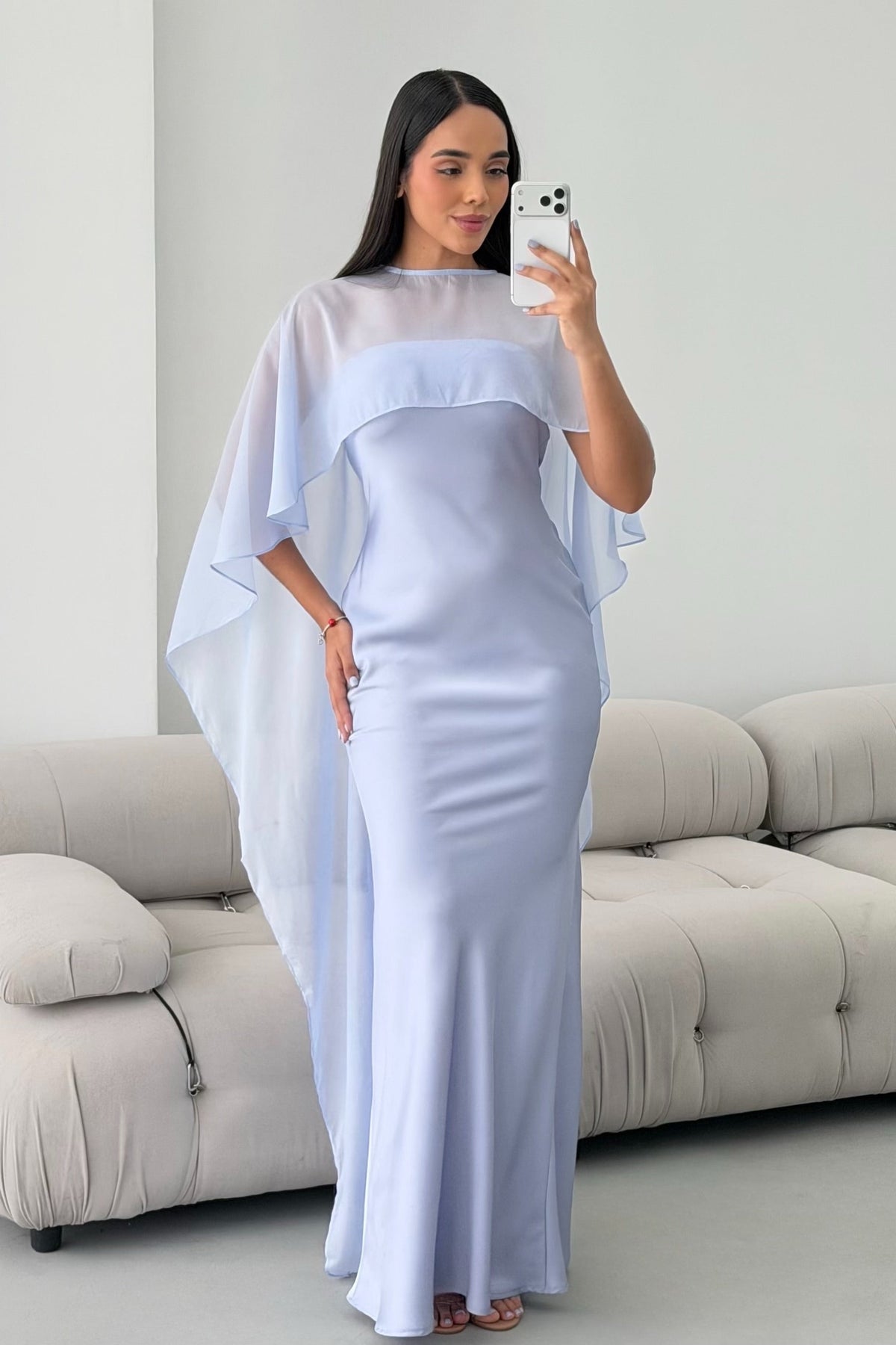 Chiffon Cape Maxi Dress with Column Skirt
