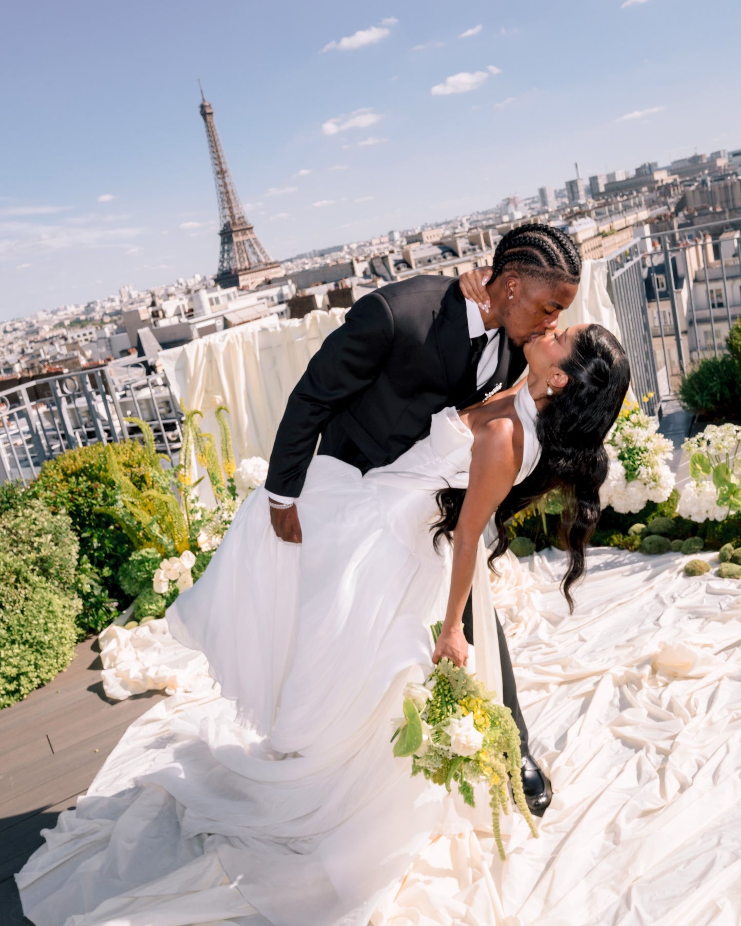 Strapless Corset Wedding Dress with Trailing Scarf