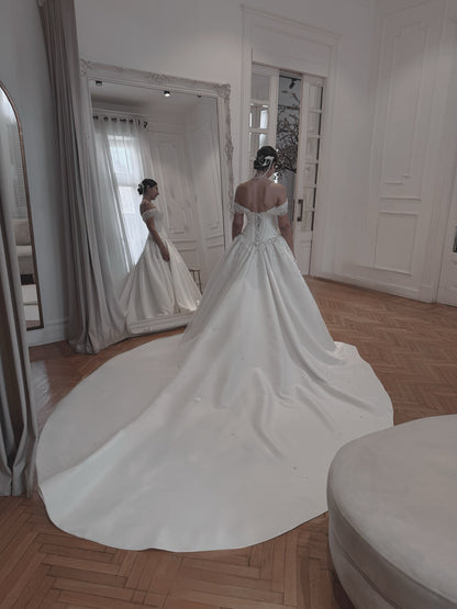 Beaded Corset Satin Ball Gown Wedding Dress